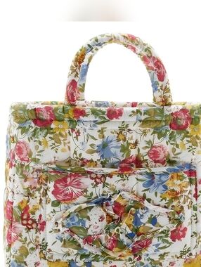Floral Quilted Storage Tote – White Multi 13 Inches Wide 11 Inches Deep